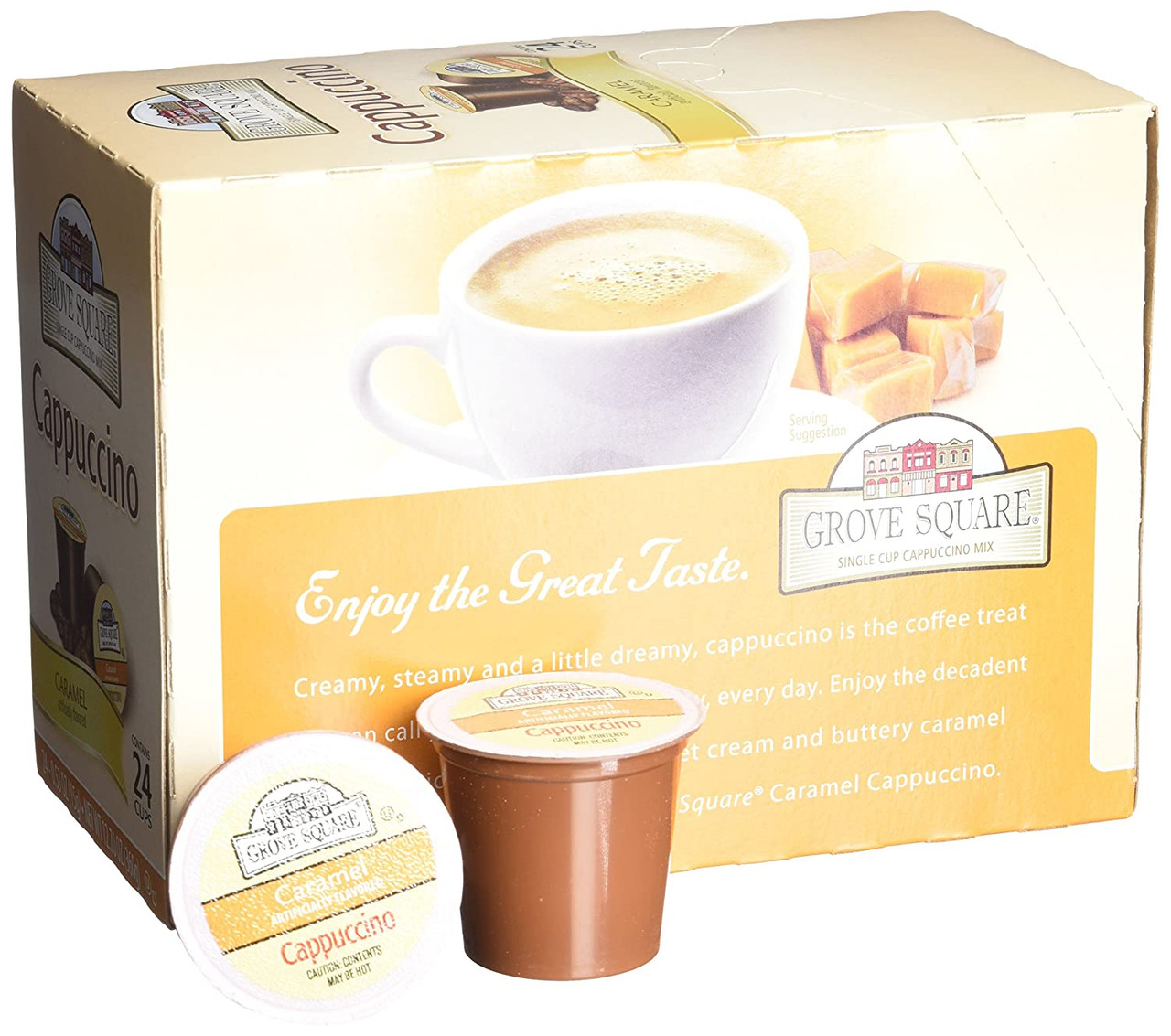 Grove Square Cappuccino Pods, Caramel, Single Serve (Pack of 24) (Packaging  May Vary)