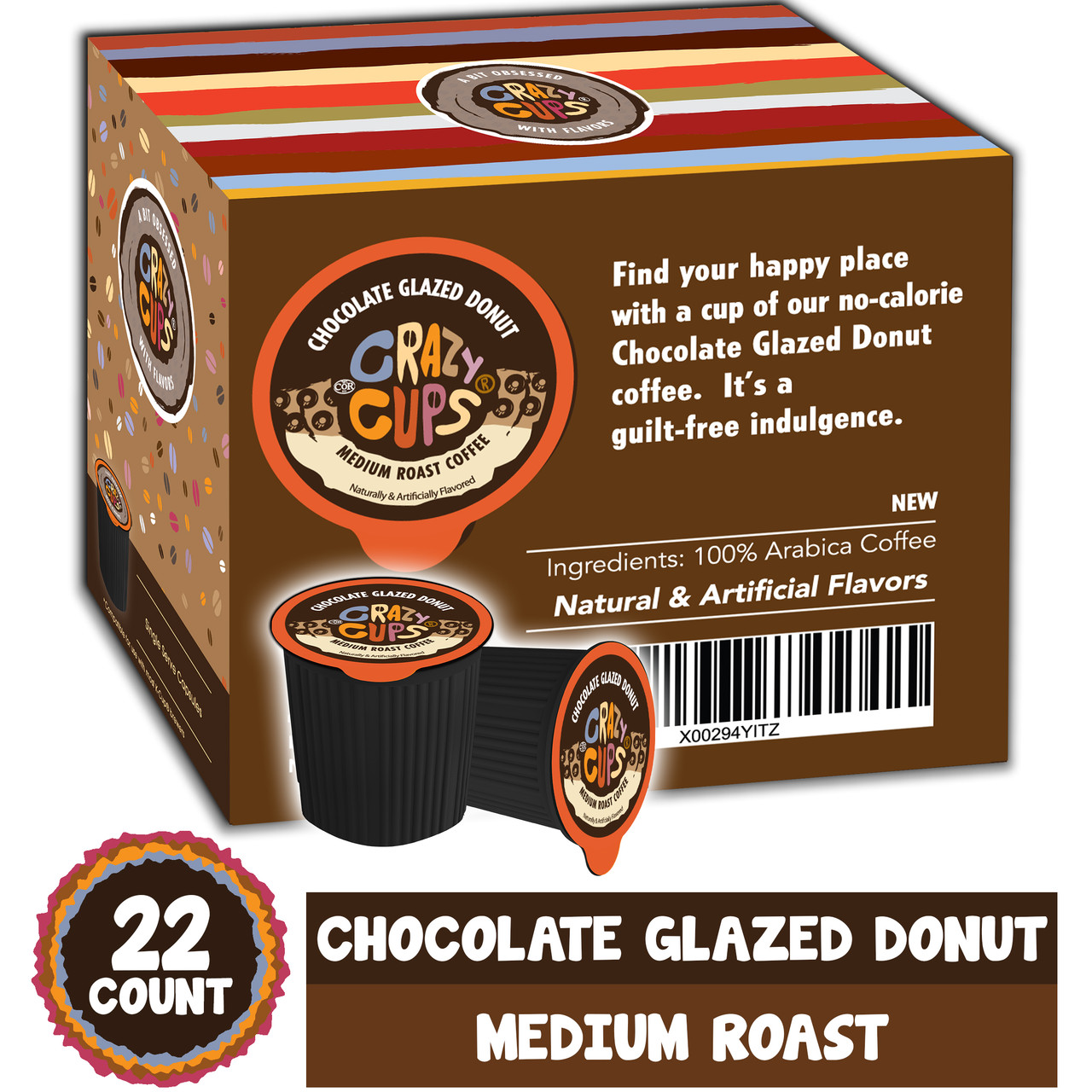 Chocolate Glazed Donut Coffee Pods for Keurig Crazy Cups