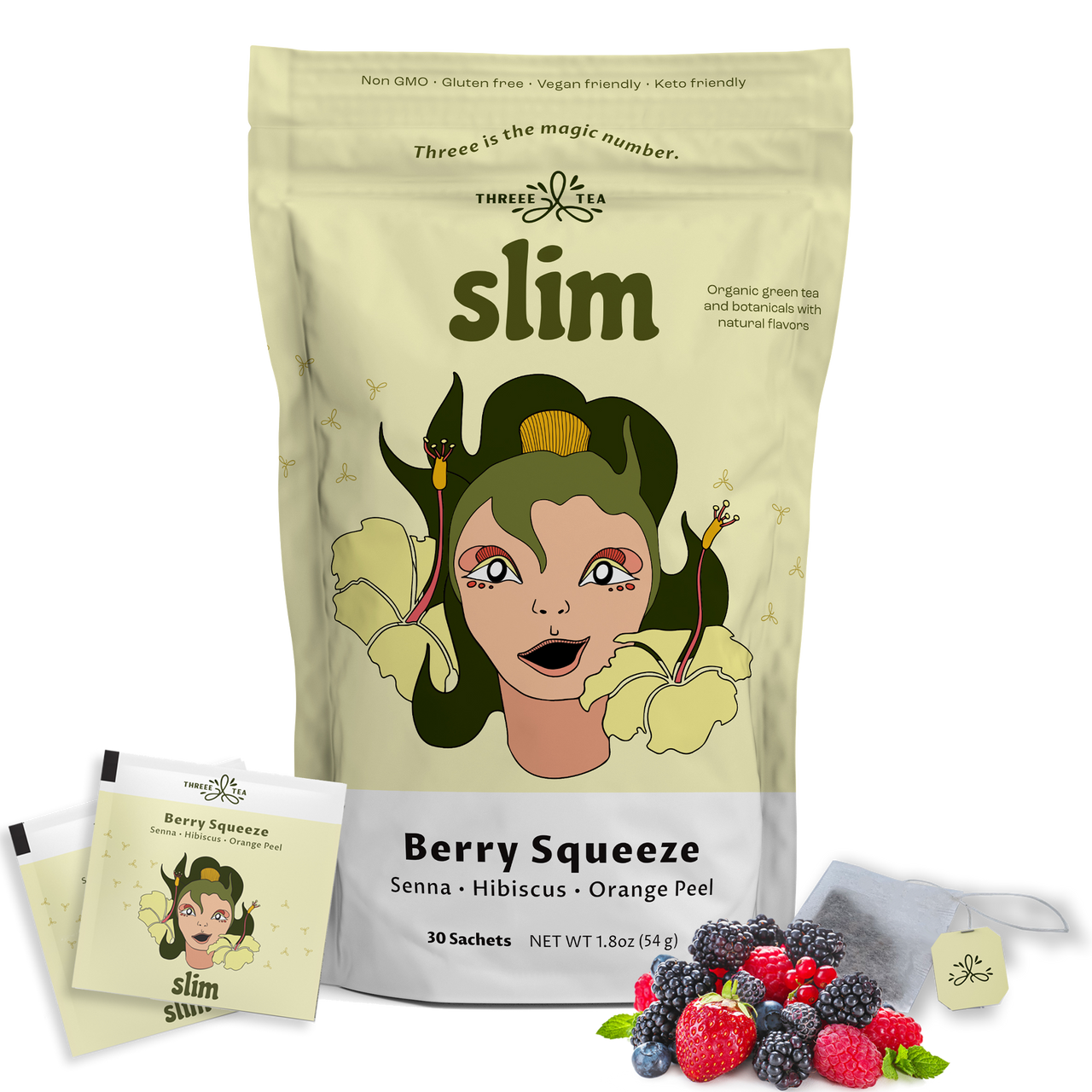 Threee Slim Tea Weight Loss Tea For Women, Berry Slimming Tea, 30 Tea Bags