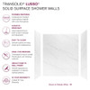 Transolid LWK603672-181 Lusso 60-in x 36-in x 72-in Glue to Wall 3-Piece Shower Wall Kit, Palladio White