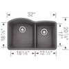 19-In X 32-In Double-Basin Granite Undermount Residential Kitchen Sink in Cinder 19-In X 32-In Double-Basin Granite Undermount Residential Kitchen Sink in Cinder