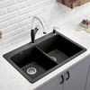 22-In X 33-In Double-Basin Granite Drop-In Or Undermount 1-Hole Residential Kitchen Sink in Anthracite