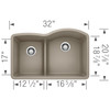 32-In X 20.875-In Double-Basin Granite Undermount Residential Kitchen Sink in Truffle 32-In X 20.875-In Double-Basin Granite Undermount Residential Kitchen Sink in Truffle