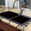 33-in X 22-in X 9.5-in silQ Granite Kitchen Sink with 1-3/4 D-Shaped Double Offset bowls, Drop-in Installation with 2 BC Faucet Holes, In Black