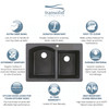 33-in X 22-in X 9.5-in silQ Granite Kitchen Sink with 1-3/4 D-Shaped Double Offset bowls, Drop-in Installation with 2 BC Faucet Holes, In Black