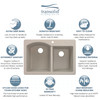 Transolid Aversa 33in x 22in silQ Granite Drop-in Double Bowl Kitchen Sink with 3 BCD Faucet Holes, In Cafe Latte
