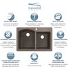 Transolid Aversa 33in x 22in silQ Granite Drop-in Double Bowl Kitchen Sink with 4 BACD Faucet Holes, In Espresso