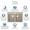33-in x 22-in x 9.5-in silQ Granite Kitchen Sink with Double Equal bowls, Drop-in Installation with 1 Pre-Drilled Center Faucet Hole, in Café Latte