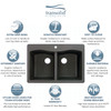 33-in X 22-in X 9.5-in silQ Granite Kitchen Sink with Double Equal bowls, Drop-in Installation with 2 CB Faucet Holes, in Black
