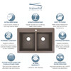 Transolid Radius 33in x 22in silQ Granite Drop-in Double Bowl Kitchen Sink with 3 CBE Faucet Holes, In Espresso