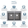 Transolid Radius 33in x 22in silQ Granite Drop-in Double Bowl Kitchen Sink with 3 CBE Faucet Holes, In Grey