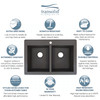 Transolid Radius 33in x 22in silQ Granite Drop-in Double Bowl Kitchen Sink with 3 CDE Faucet Holes, In Black