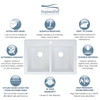 Transolid Radius 33in x 22in silQ Granite Drop-in Double Bowl Kitchen Sink with 4 CABD Faucet Holes, In White