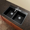 33-in X 22-in X 9.5-in silQ Granite Kitchen Sink with Double Equal Bowls, Drop-in Installation, with 4 CADE Faucet Holes, In Black