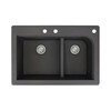 33-in X 22-in X 9.5-in silQ Granite Kitchen Sink with 1-3/4 J-Shaped Double Offset Bowls, Drop-in Installation, with 3 CBF Faucet Holes, In Black