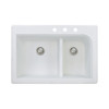 33-in X 22-in X 9.5-in silQ Granite Kitchen Sink with 1-3/4 J-Shaped Double Offset Bowls, Drop-in Installation, with 3 CDE Faucet Holes, In White