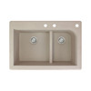33-in X 22-in X 9.5-in silQ Granite Kitchen Sink with 1-3/4 J-Shaped Double Offset Bowls, Drop-in Installation, with 3 CDF Faucet Holes, In Café Latte