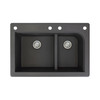 33-in X 22-in X 9.5-in silQ Granite Kitchen Sink with 1-3/4 J-Shaped Double Offset Bowls, Drop-in Installation, with 4 CADF Faucet Holes, In Black