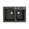33-in X 22-in X 9.5-in silQ Granite Kitchen Sink with 1-3/4 Double Offset Bowls, Drop-in Installation, with 3 ABD Faucet Holes, In Black