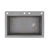 33-in X 22-in X 9.5-in silQ Granite Kitchen Sink with Super Single Offset Bowl, Drop-in Installation, with 4 CADE Faucet Holes, In Grey