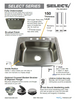 Transolid Select 25in x 22in 20 Gauge Drop-in Single Bowl Kitchen Sink with 3 Faucet Holes