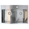 33-in x 22-in x 10-in 16 Gauge 60/40 Double Bowls, Stainless Steel Kitchen Sink with Low Divide, Micro Edge Dual Mount Installation, with FR2 Holes