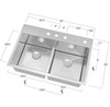 33-in x 22-in x 10-in 16 Gauge Double Equal Bowls, Stainless Steel Kitchen Sink with Low Divide, Micro Edge Dual Mount Installation, with 5 Holes