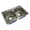 33-in x 22.02-in x 9-in 16 Gauge Double Equal Bowls, Stainless Steel Kitchen Sink, Drop-in Installation with 5-Holes, with Grids, Strainer, Disposer Strainer, Installation Kit