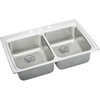 33" x 19-1/2" x 6-1/2" 18 Gauge Stainless Steel Equal Double Bowl Drop-in ADA Kitchen Sink with Perfect Drain and 3 Faucet Holes in Lustrous Satin