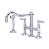 Rohl A1458LMWSAPC-2 Acqui Deck Mount Column Spout 3 Leg Bridge Kitchen Faucet with Sidespray and Metal Lever Handle, Polished Chrome