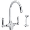 Rohl A1676LMWSAPC-2 Single Hole C-Spout Kitchen Faucet With Metal Lever Sidespray In Polished Chrome