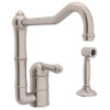 Single Hole Column Spout Kitchen Faucet With Sidespray With Metal Lever Handle In Satin Nickel