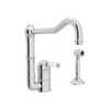 Single Hole Column Spout Kitchen Faucet With Sidespray With Porcelain Lever Handle In Polished Chrome