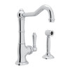 Single Hole Column Spout Bar/Food Prep Faucet With Sidespray With Metal Lever Handle In Polished Chrome
