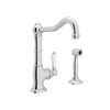 Single Hole Column Spout Bar/Food Prep Faucet With Sidespray With Porcelain Lever Handle In Polished Chrome