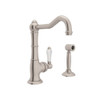 Single Hole Column Spout Bar/Food Prep Faucet With Sidespray With Porcelain Lever Handle In Satin Nickel