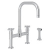 Rowe Holborn U-Spout Bridge Kitchen Faucet With Sidespray And U Spout Cross Handle In Polished Chrome