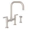 Holborn U-Spout Bridge Kitchen Faucet With Sidespray In Satin Nickel