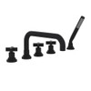 5-Hole Deck Mount Tub Filler with U-Spout Cross Handles Diverter and Handshower in Matte Black