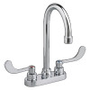 Centerset Lavatory Faucet 0.35 GPM with Wrist Blade Handles with Red and Blue Indicatord in Chrome