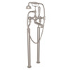 Exposed Floor Mount Tub Filler with Cross Handle Handshower in Satin Nickel