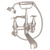 Rohl U.3111X/1-STN Exposed Wall Mount Tub Filler with Cross Handle Handshower in Satin Nickel