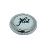Porcelain Screw Cover Cap for Handles with "Hot" in Script in Polished Chrome