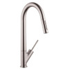 Axor 10821801 Pull-Down Kitchen Faucet with High-Arc Spout, Magnetic Docking and Toggle Spray Diverter in Steel Optic