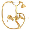 Rohl A1401LPIB Exposed Wall Mount Tub Filler with Handshower and White Porcelain Lever Handle, Italian Brass