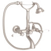 Rohl A1401LPSTN Exposed Wall Mount Tub Filler with Handshower and White Porcelain Lever Handle, Satin Nickel