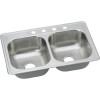 Dayton DSE233212 Stainless Steel Double Bowl Top Mount Sink with 2 Faucet Holes in Elite Satin