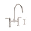 Rohl U.4273LS-STN-2 Bridge Kitchen Faucet in Satin Nickel