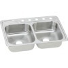 Stainless Steel Double Bowl Top Mount Sink with 5 Faucet Holes in Brushed Satin