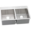 Elkay ECTSR33229BGFR2 Stainless Steel Double Bowl Dual-Mount Sink Kit with 2 Faucet Holes in Polished Satin